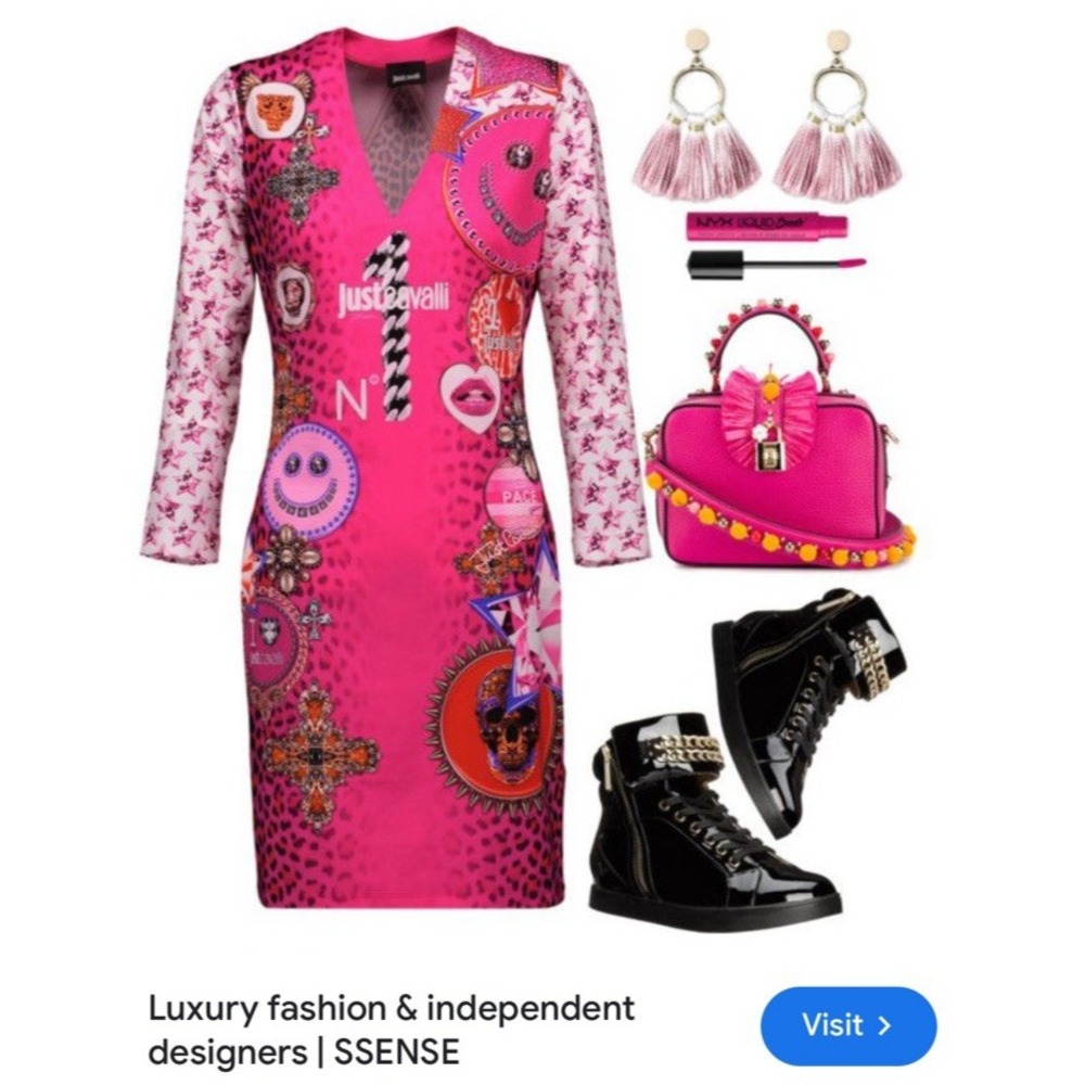 Just Cavalli/Roberto Cavalli Jewel &Stars Hot Pink Mini‎ Dress EU42 US10 NWT